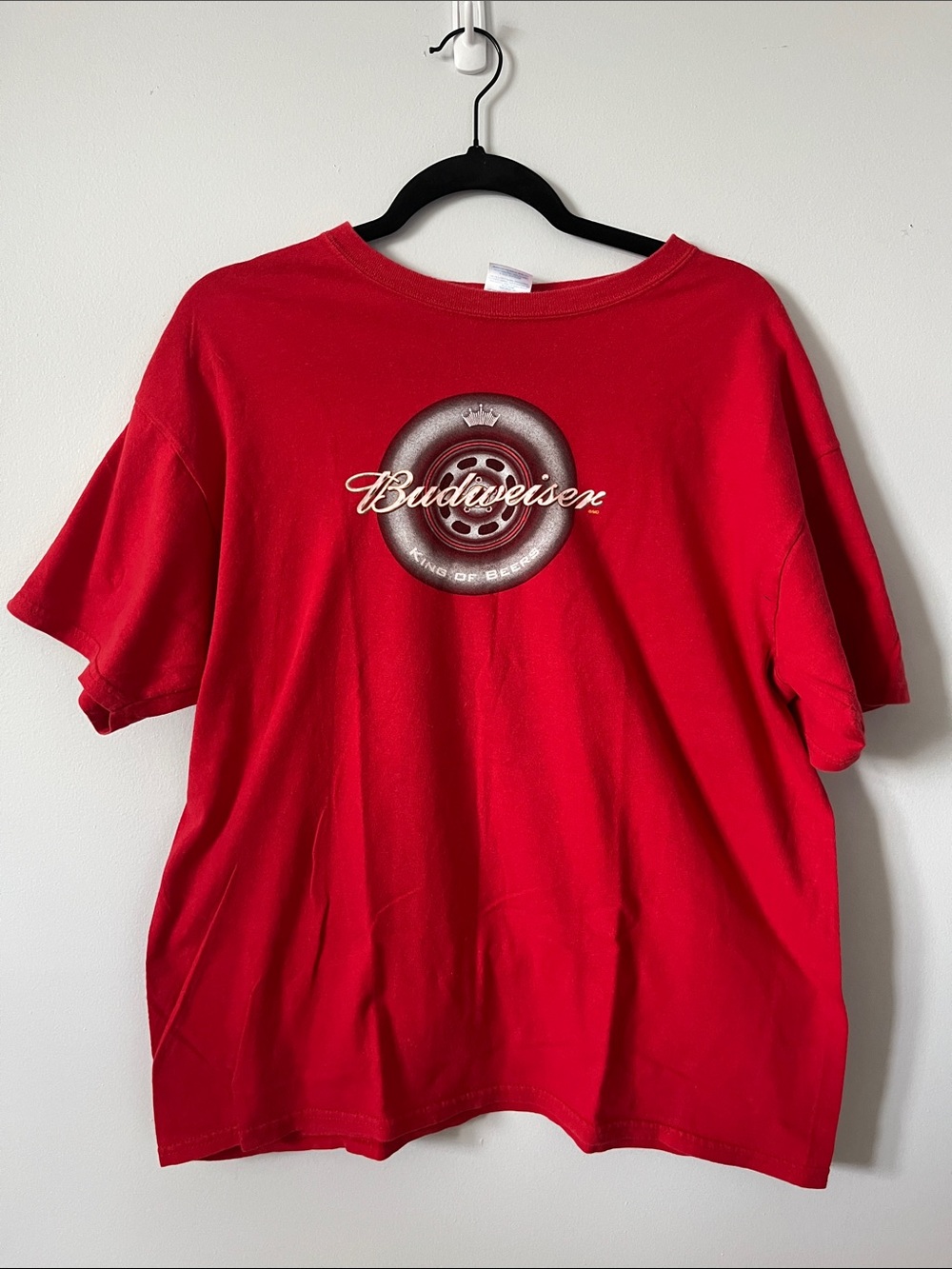 Budweiser Red Crewneck T‑Shirt with Wheel Logo